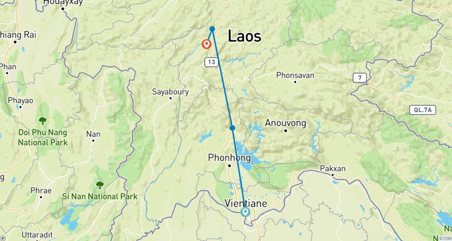 Mapa trasy: Klasyczny Laos - 7 Dni
