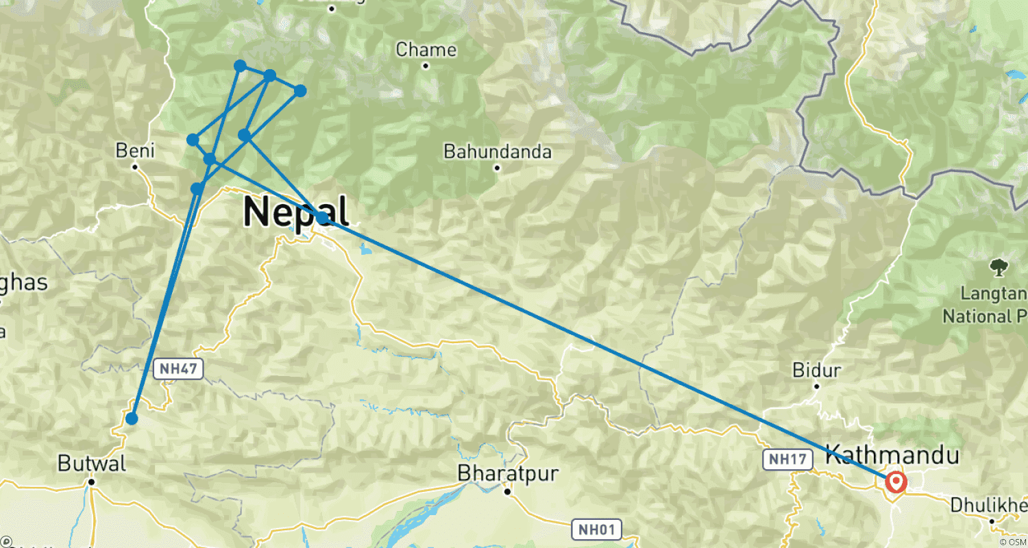 Mapa trasy: Trekking do Bazy Annapurny