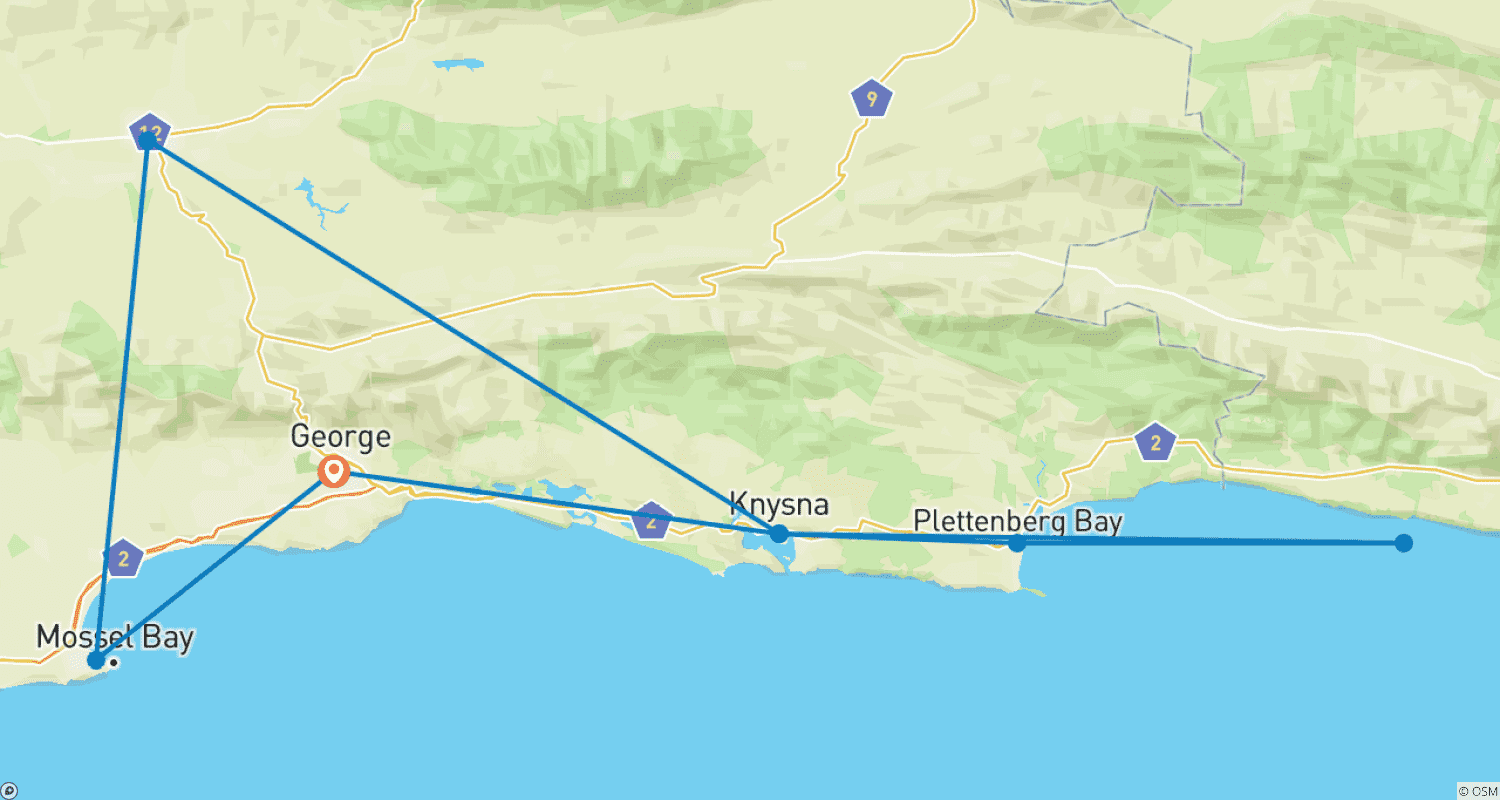 Mapa do percurso de Explore a Rota Jardim - Tour com Motorista/Guia: 4 Dias