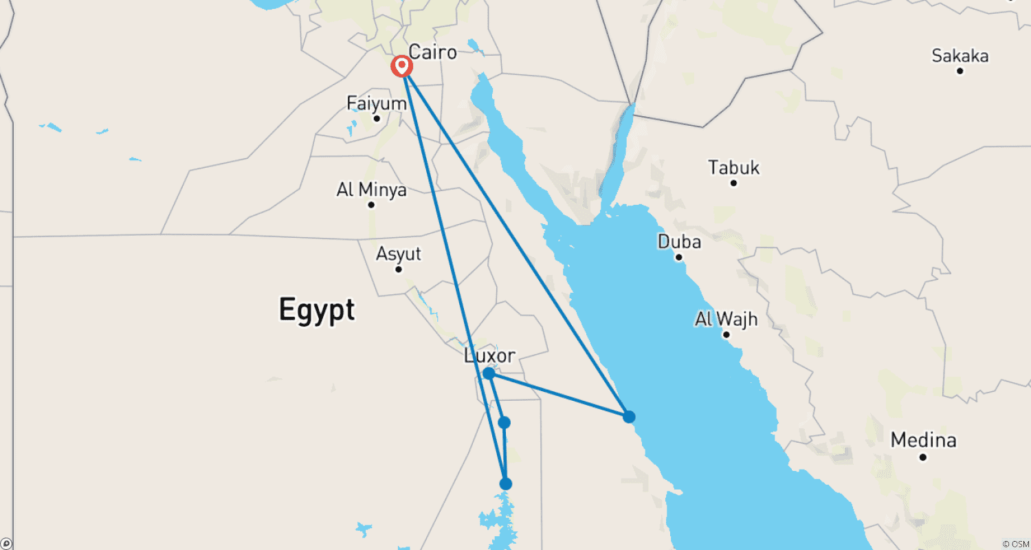 Mapa do percurso de Estadia de Luxo com Tudo Incluído no Cairo, Cruzeiro no Nilo e Marsa Alam - O Melhor do Egito