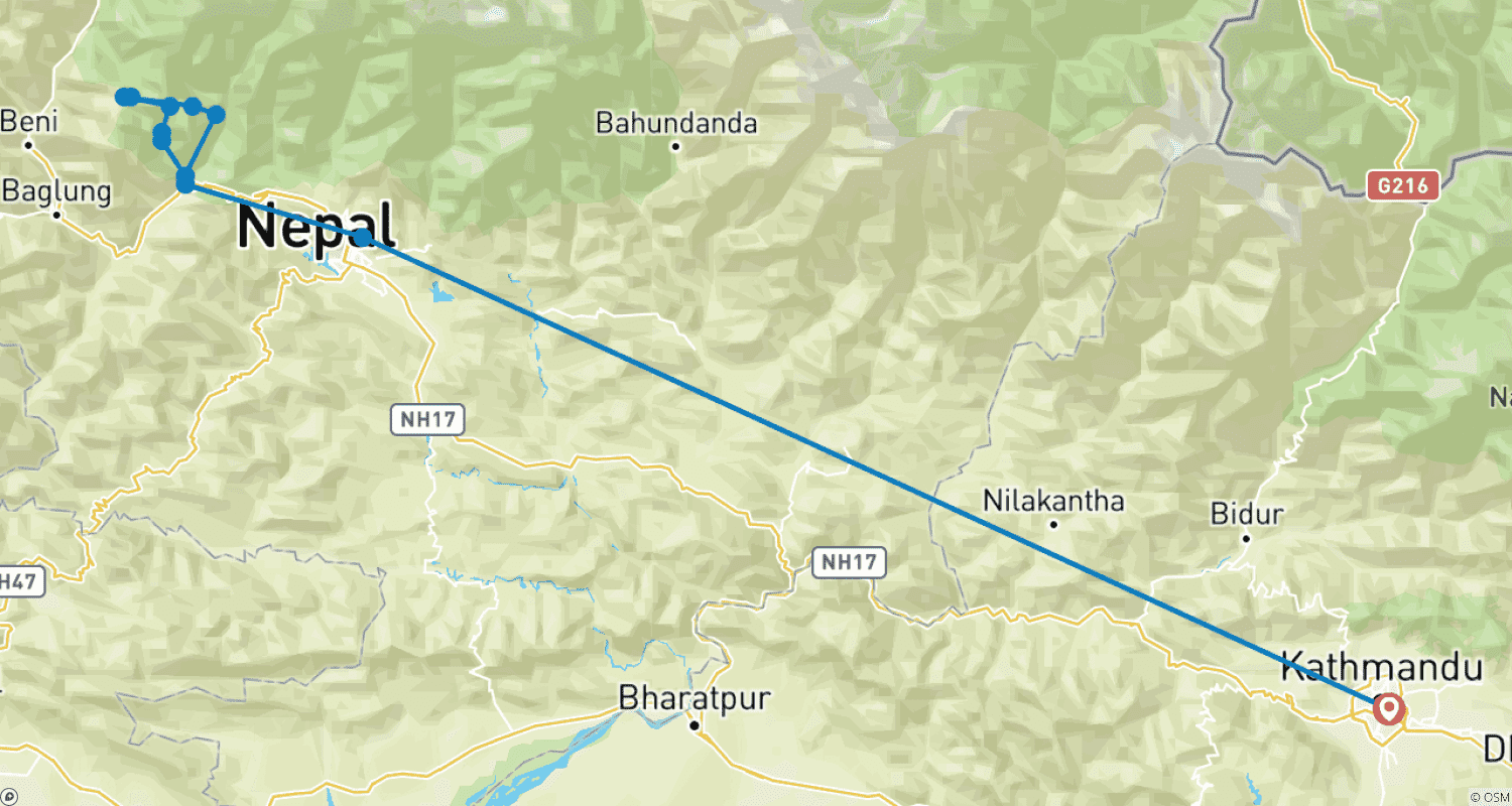 Mapa do percurso de Trekking Annapurna Poon Hill Ghorepani