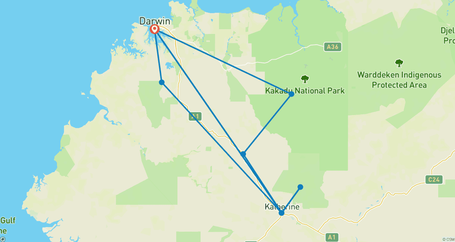 Mapa do percurso de Top End Highlights