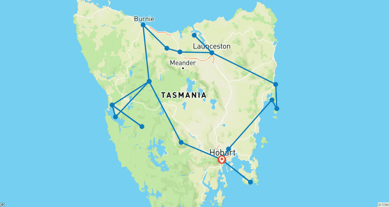 Mapa trasy: Cuda Tasmanii
