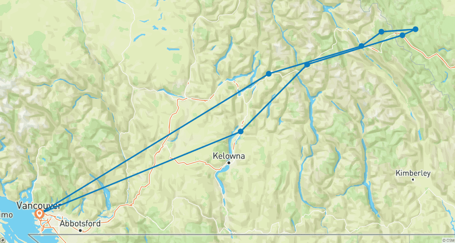 Route map for Rockies Winter Explorer New Years Eve Tour