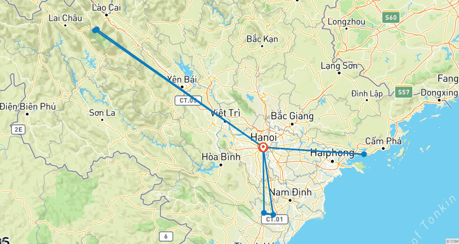 Mapa trasy: Hanoi - Sapa: 7-dniowa wycieczka pakietowa z najważniejszymi atrakcjami