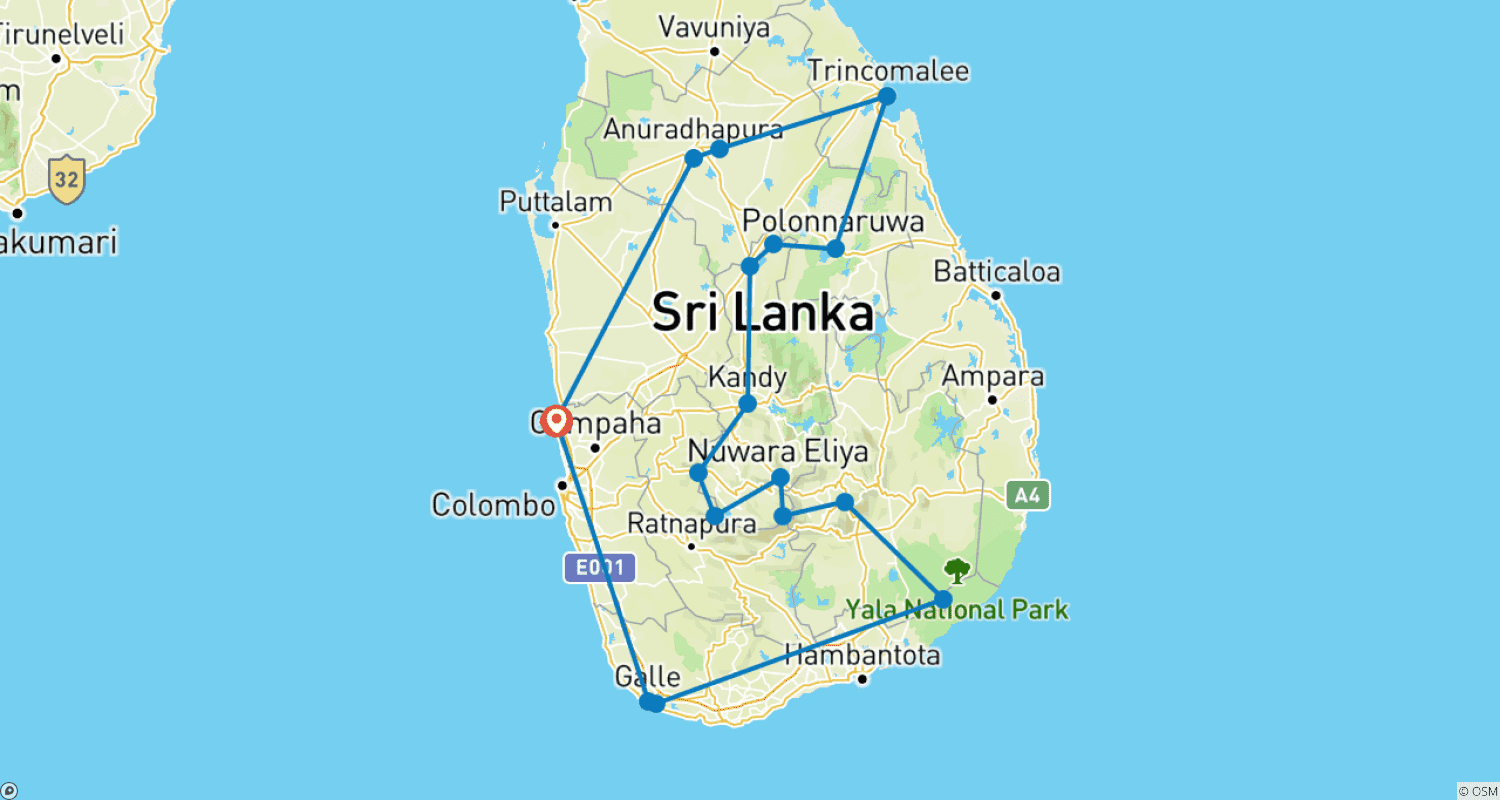 Mapa trasy: Odkryj Sri Lankę