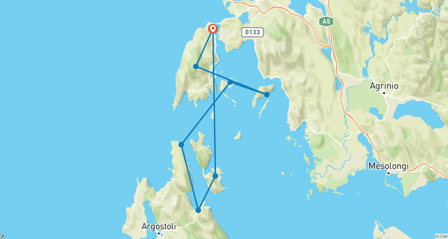 ギリシャでヨガセーリング - イオニア海のルートマップ