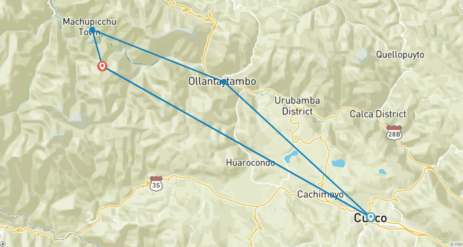 Mapa trasy: Krótki Szlak Inków do Machu Picchu 2 Dni i 1 Noc