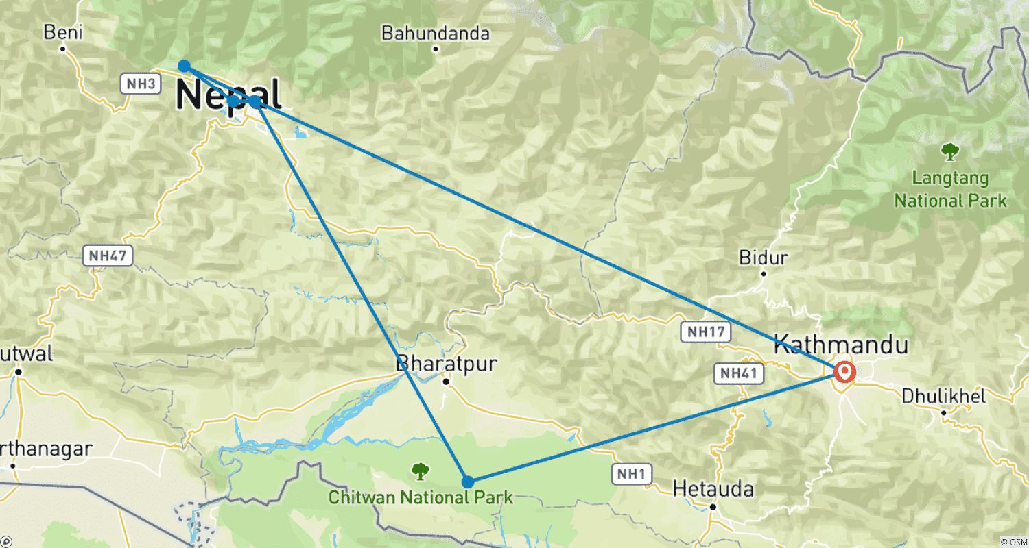 Mapa do percurso de Caminhada Dhampus Sarangkot com aventura de vida selvagem