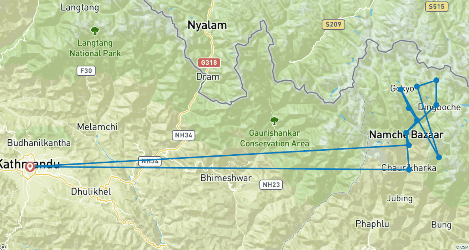 Mapa trasy: Trekking do Bazy pod Mount Everest przez Przełęcz Cho La i Jeziora Gokyo