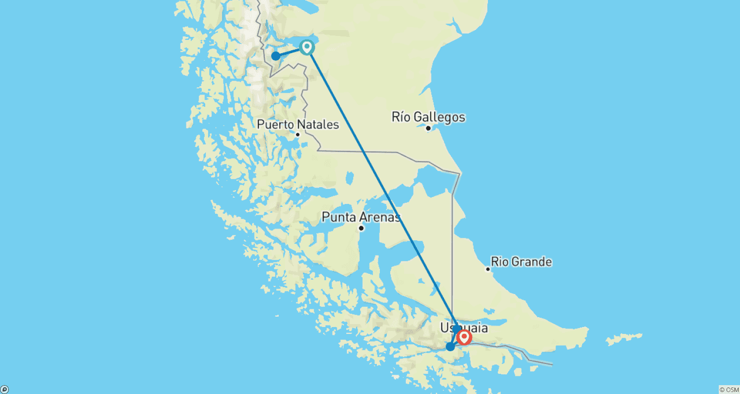 Mapa do percurso de Argentina: Calafate e Ushuaia - 5 dias