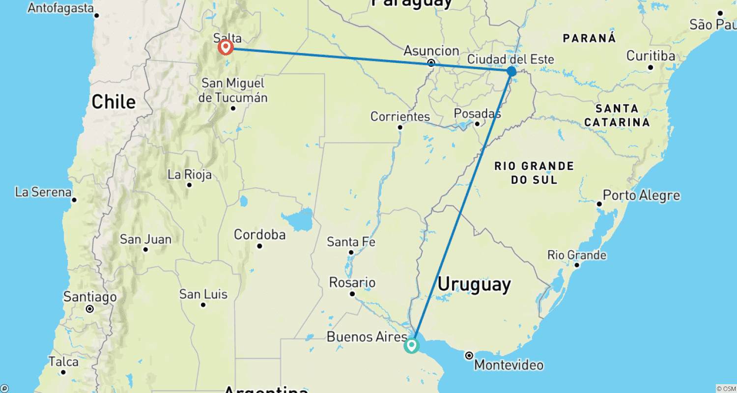 Mapa trasy: Argentyna: Buenos Aires, Iguazú i Salta - 8 dni