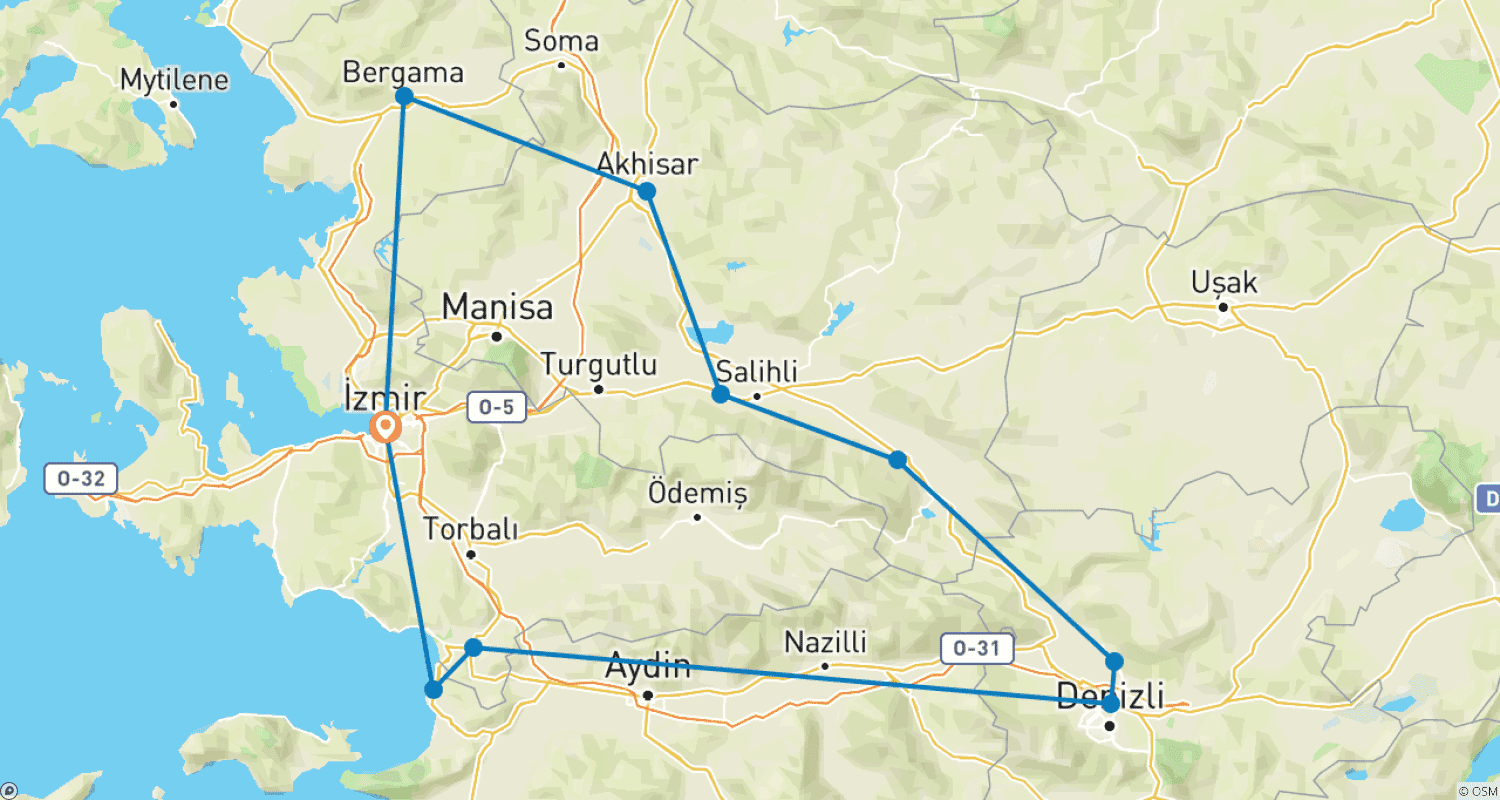 Mapa do percurso de 4 Dias - Sete Igrejas do Apocalipse