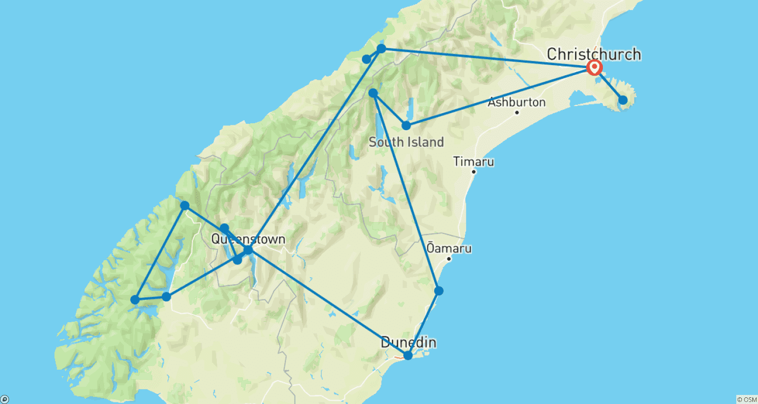 Southern Spectacular (18 destinations)のルートマップ
