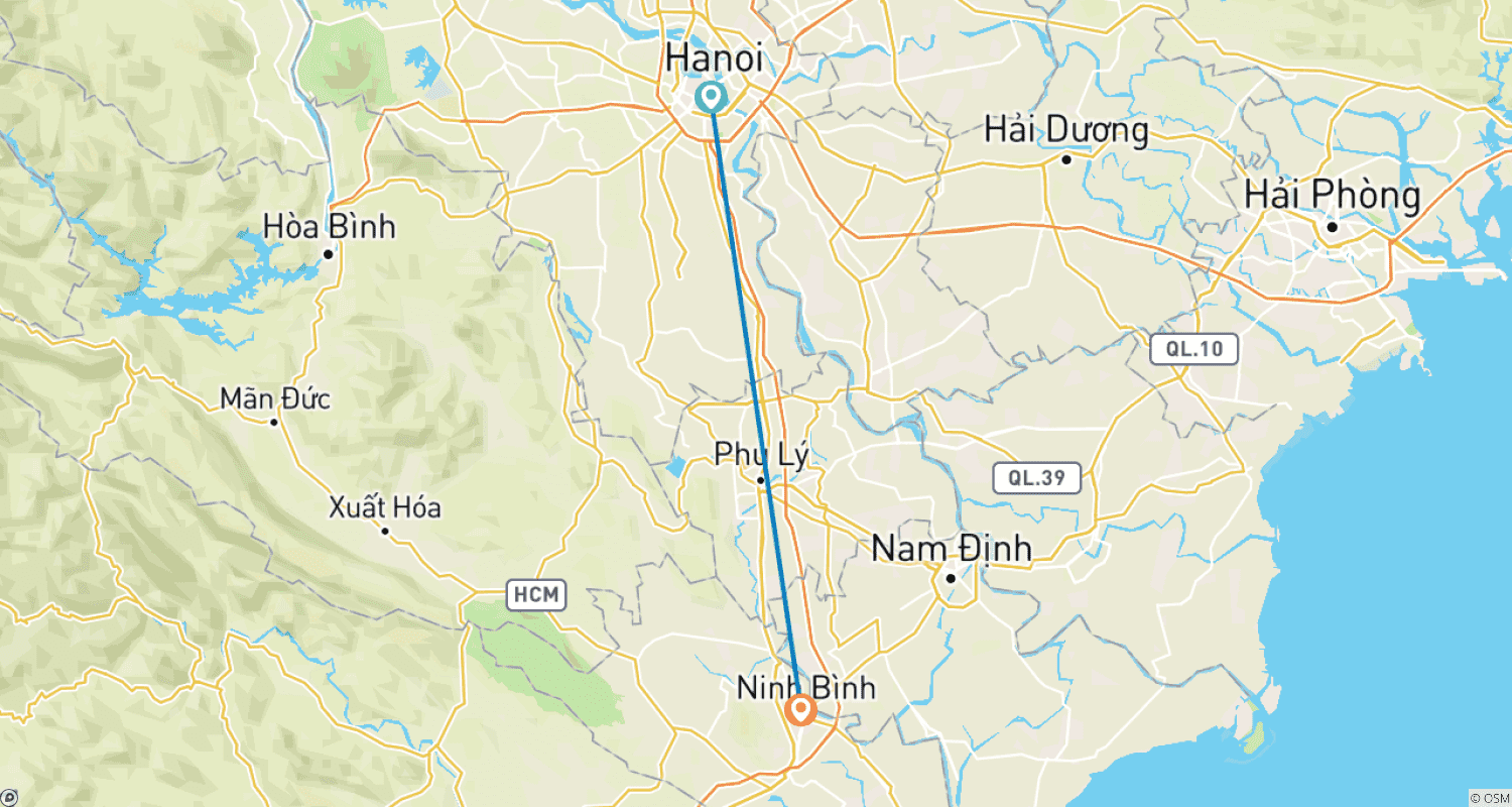 Mapa do percurso de Excursão de Um Dia a Ninh Binh de Ônibus Limousine (Pagode Bai Dinh e Trang An Eco)