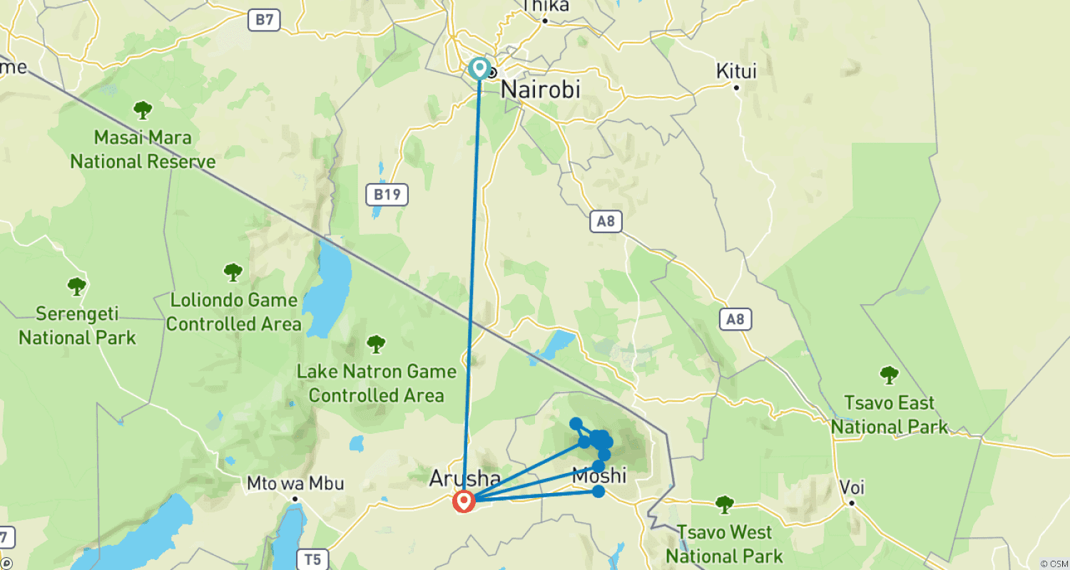 خريطة مسار 8 Days Mount Kilimanjaro Climb - Machame Route