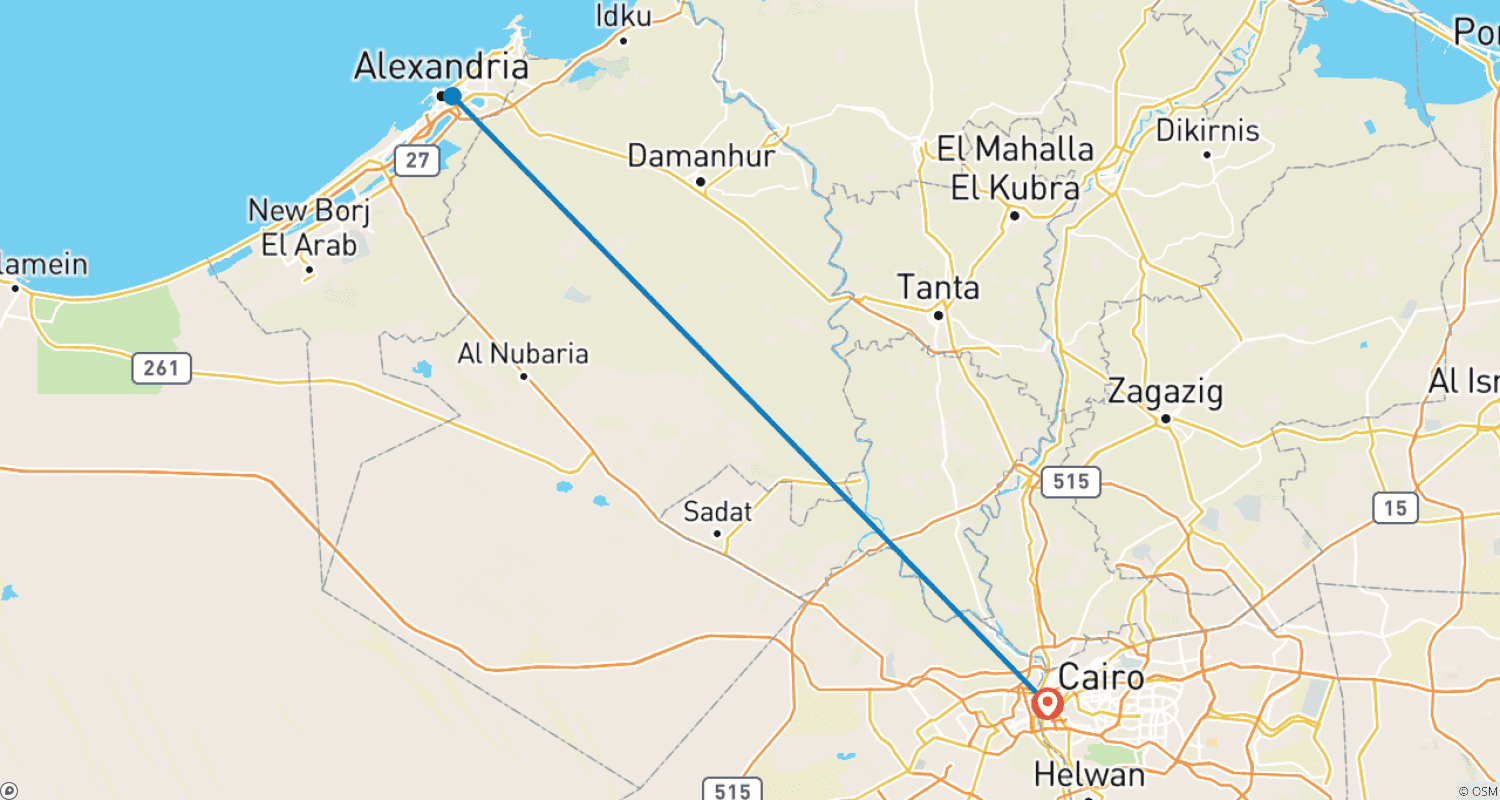Mapa do percurso de Excursão de 5 Dias ao Cairo e Alexandria