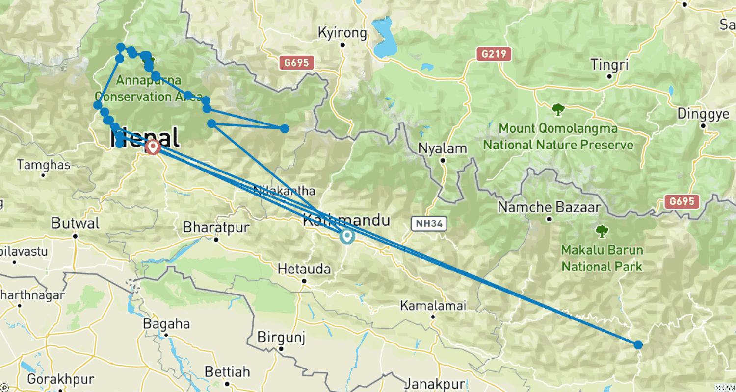 Mapa trasy: TREKKING SZLAKIEM ANNAPURNY 17 Dni