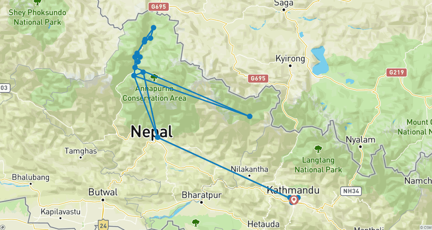 Mapa trasy: Trekking w Górnym Mustangu