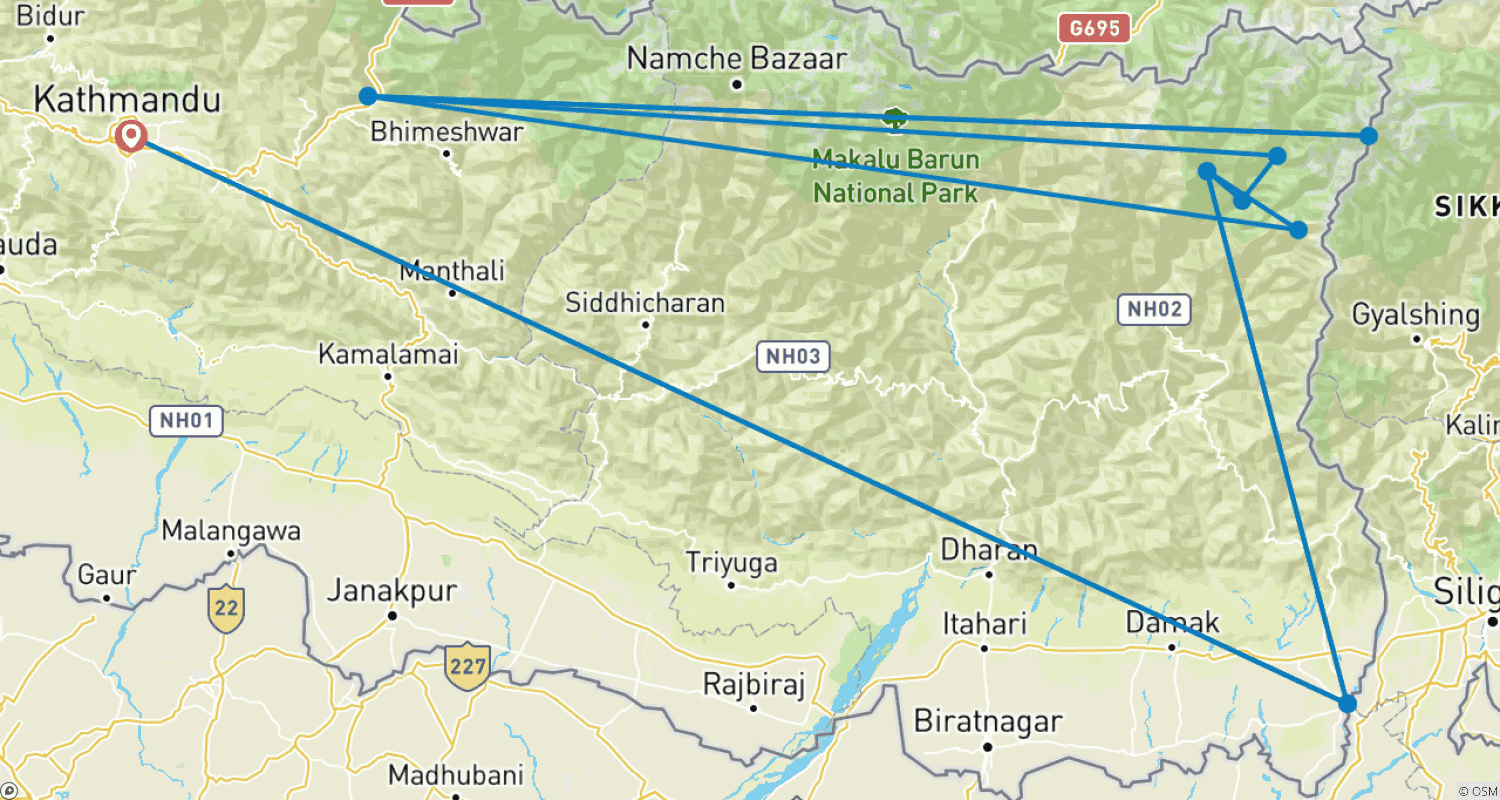 خريطة مسار Kanchenjunga South Base Camp Circuit Trek - 17 Days