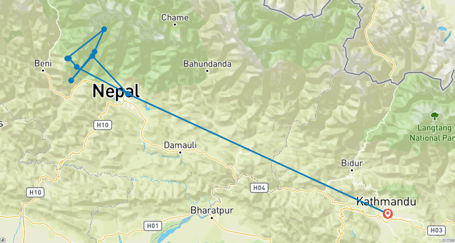 Mapa do percurso de Caminhada ao Acampamento Base de Annapurna - 13 Dias