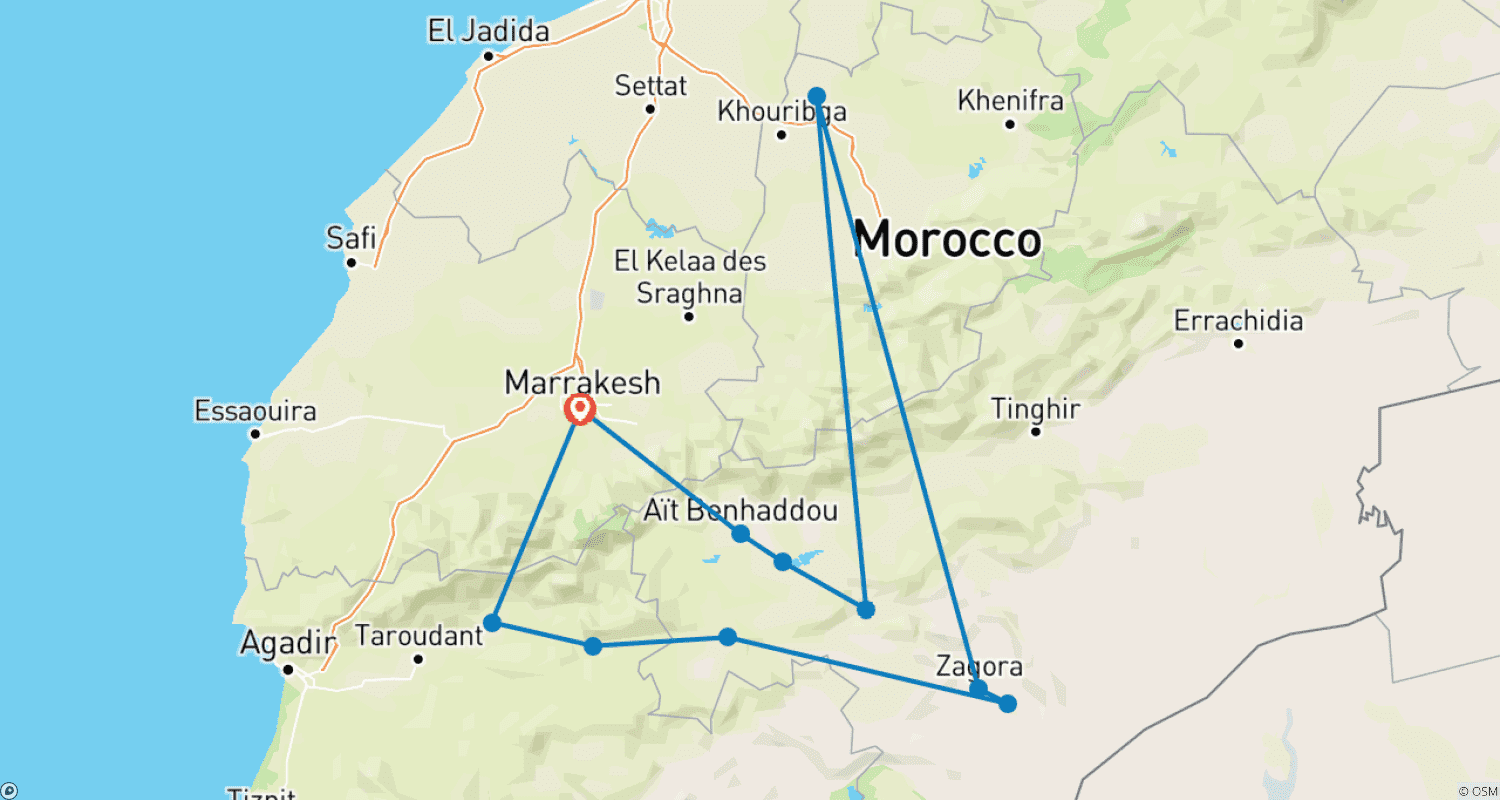 Mapa do percurso de Sahara and High Atlas, Private tour