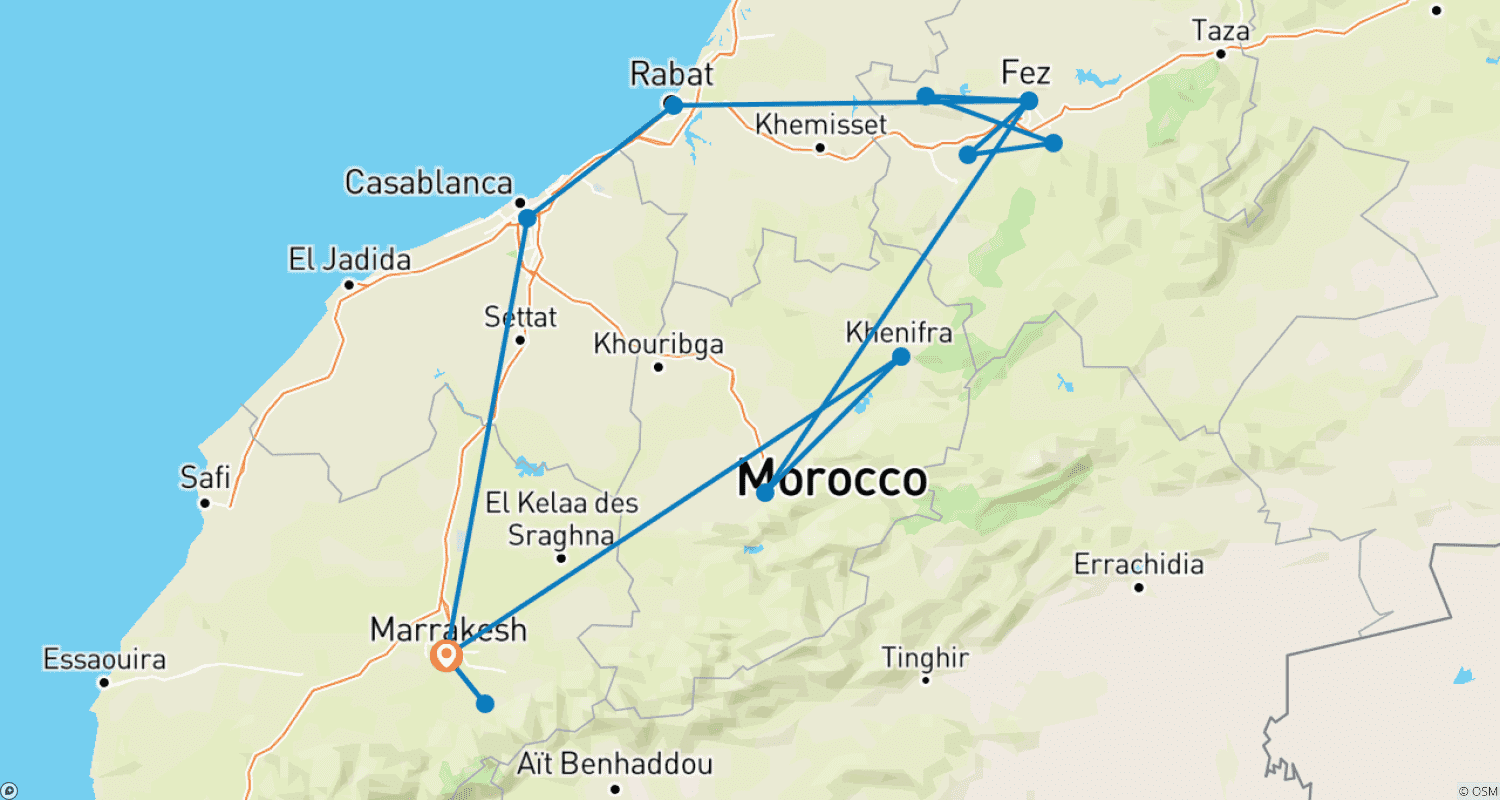 Mapa do percurso de A Culinária e os Sabores Marroquinos, Viagem de Carro