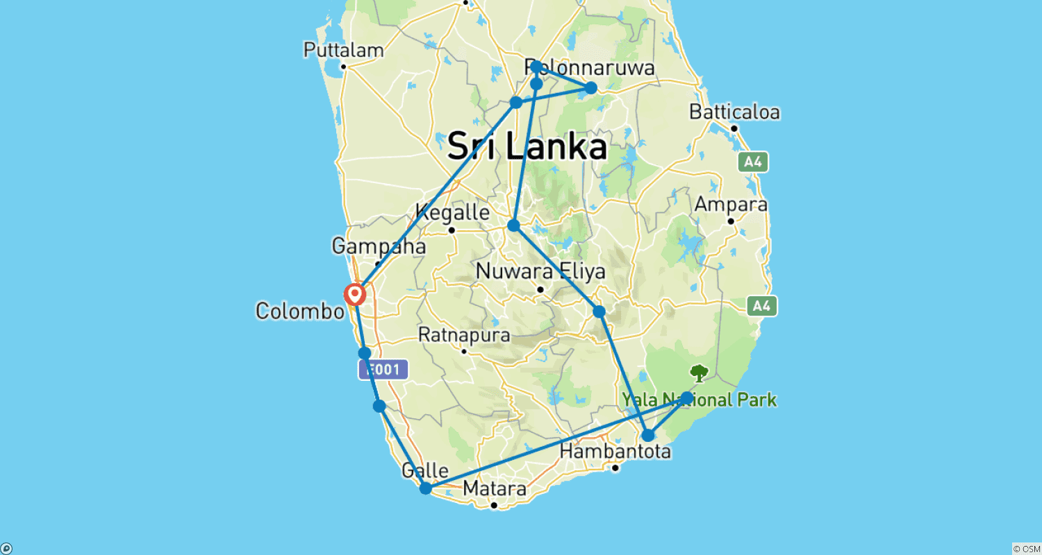 Mapa trasy: Najlepsze ze Sri Lanki w 10 dni, Prywatna wycieczka