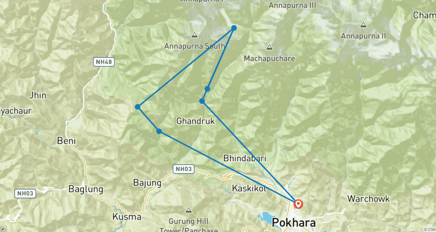 Mapa trasy: Trekking do Bazy Annapurny