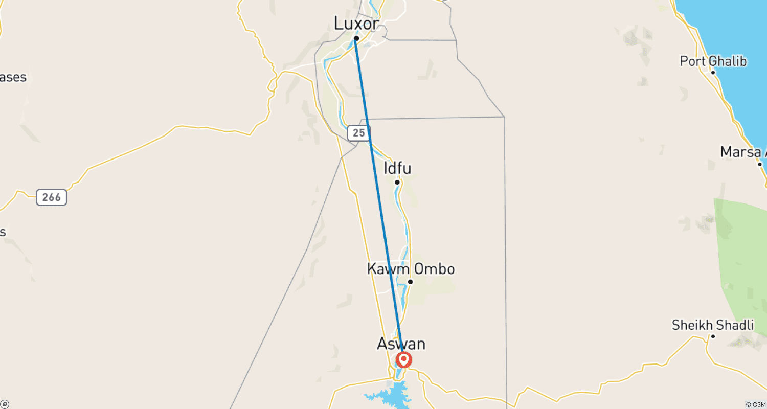 Mapa trasy: Rejs po Nilu z Luxoru 5 dni / 4 noce Z PRZEWODNIKIEM + W CENIE WYCIECZKA GRATIS „ŚWIĄTYNIA ABU SIMBEL”