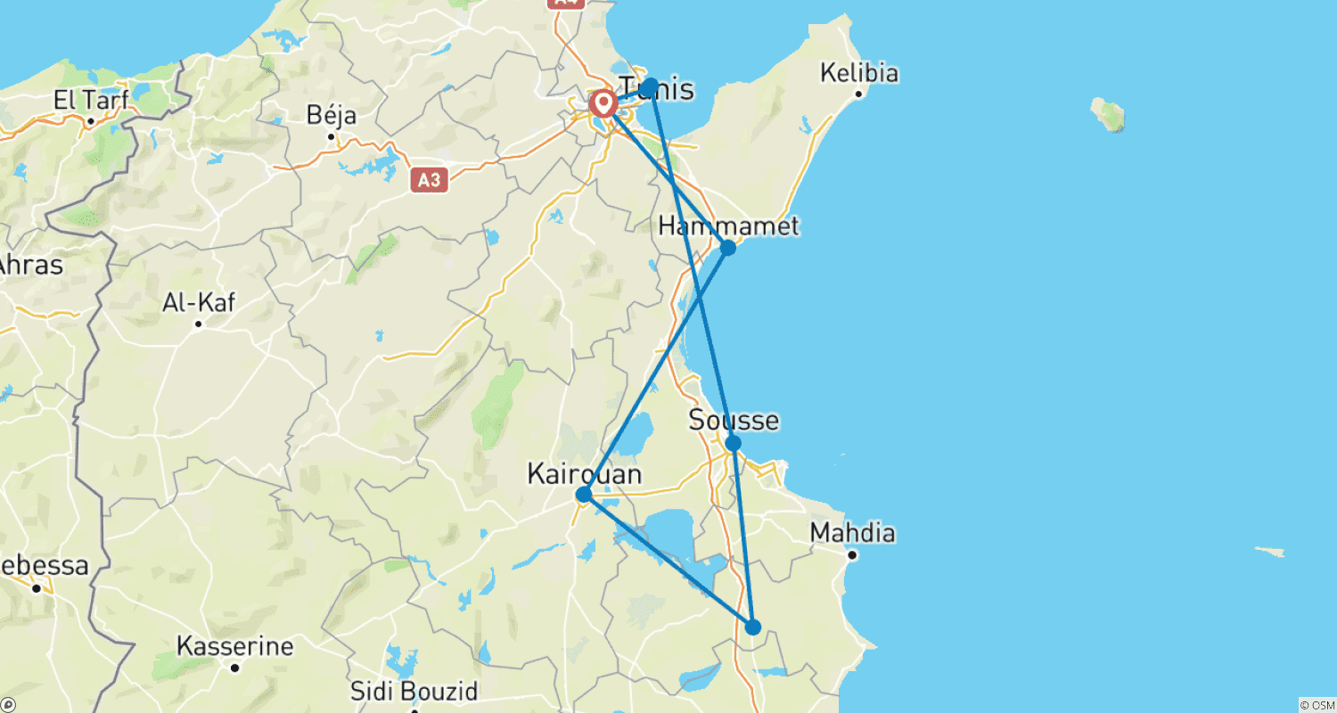 Mapa trasy: Smaki Tunezji, wycieczka w małej grupie