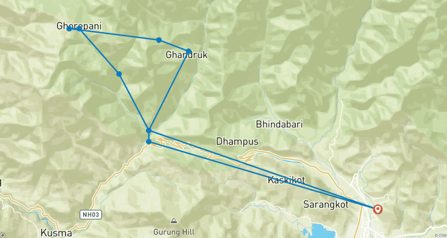 Mapa do percurso de Ghorepani Poonhill Trekking