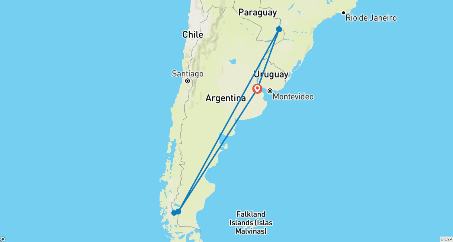 Mapa do percurso de Tesouros da Argentina