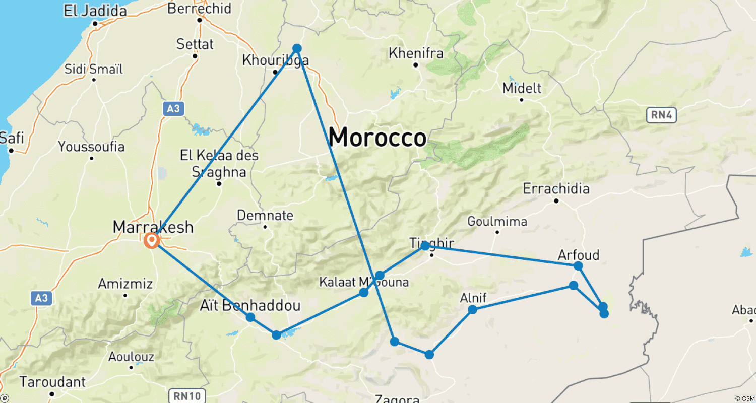 Mapa do percurso de Merzouga: Areia e Dunas, Tour Privado