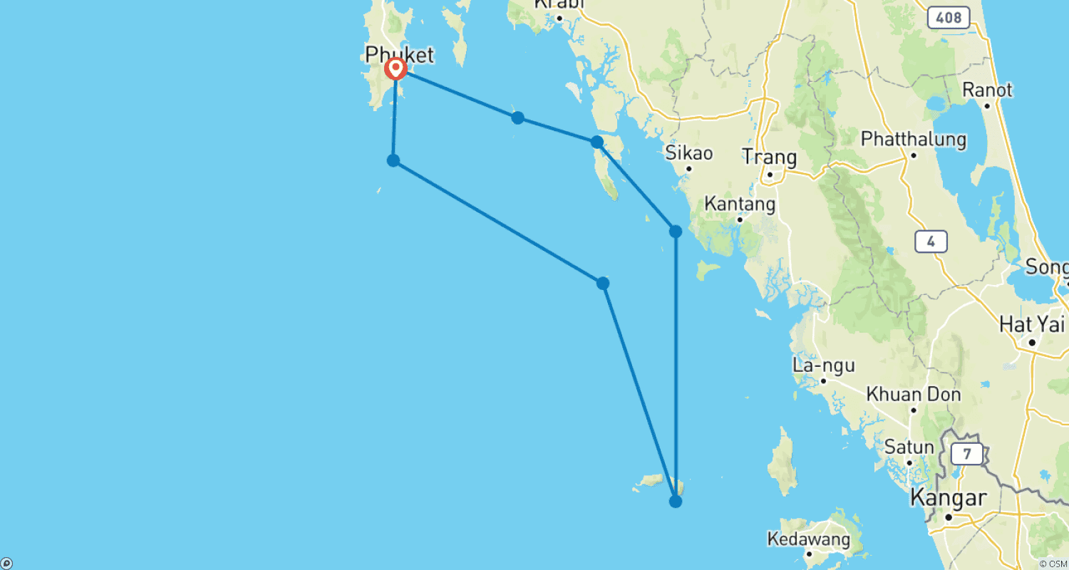 Mapa do percurso de Flotilha de catamarãs: Réveillon 2025 na Tailândia