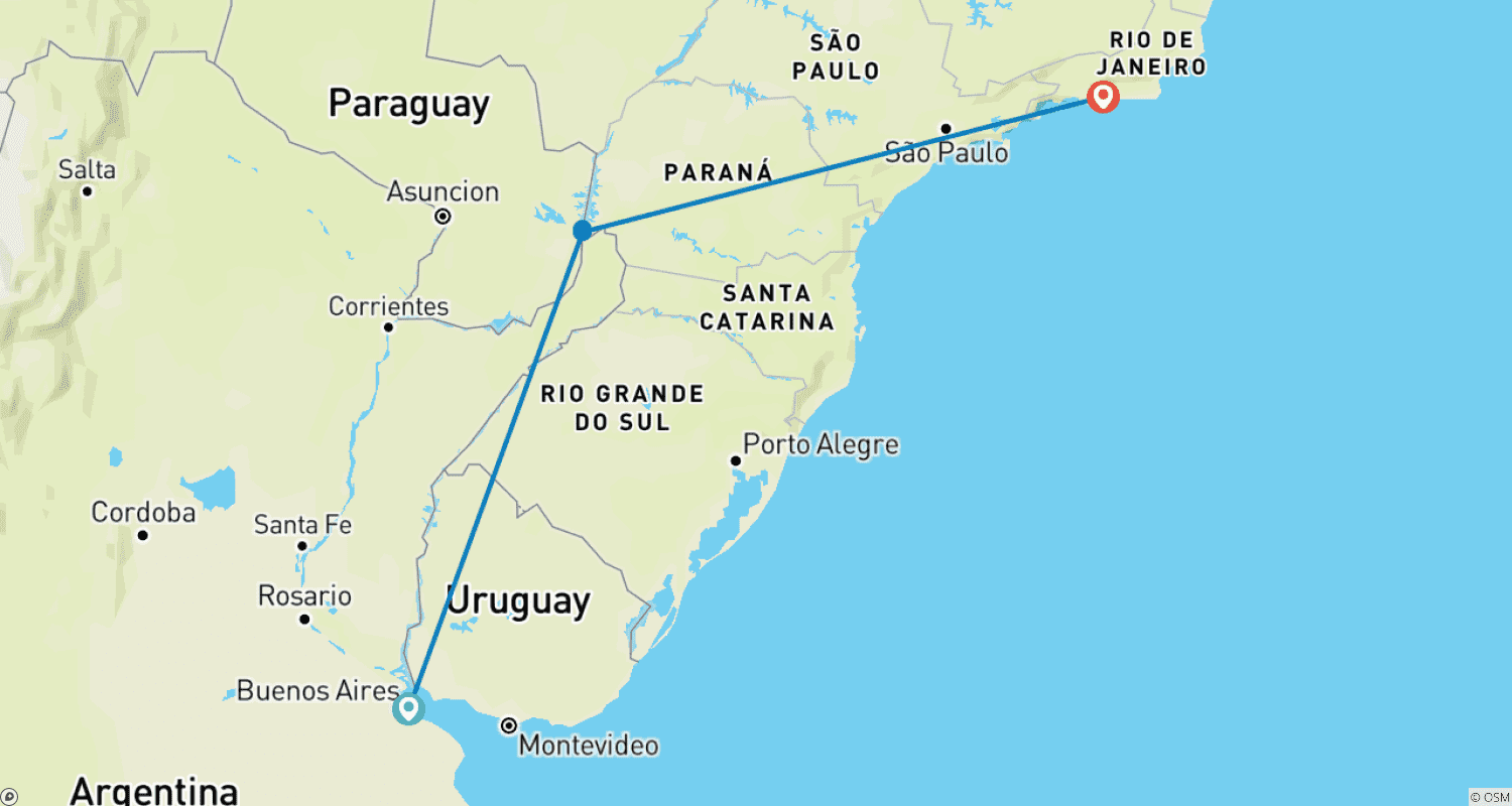 Mapa do percurso de 10 Dias de Aventuras de Samba e Tango: Argentina e Brasil!