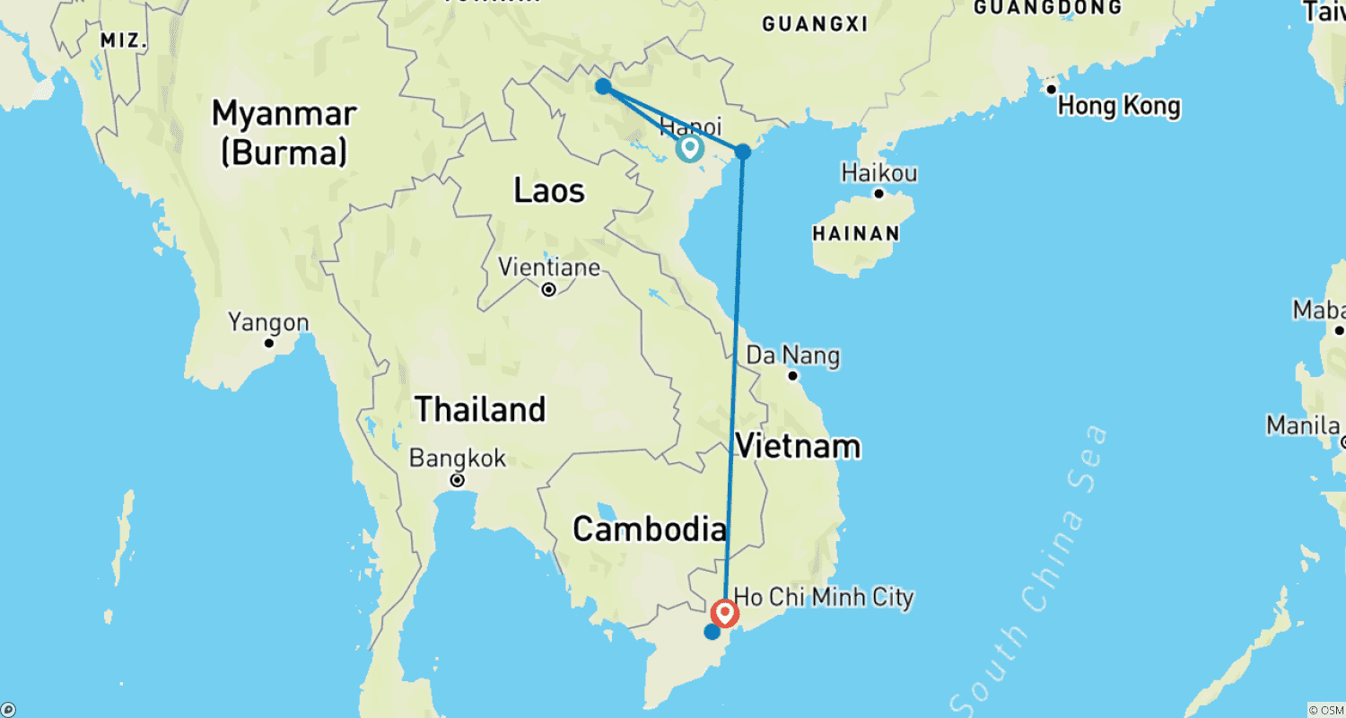 Mapa do percurso de Clássico Vietnã: 10 Dias e 9 Noites (Hanói, Sapa, Ha Long, Saigon e Delta do Mekong)