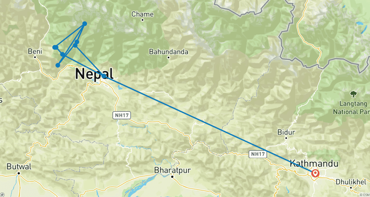 Mapa trasy: Trekking do Bazy Annapurny
