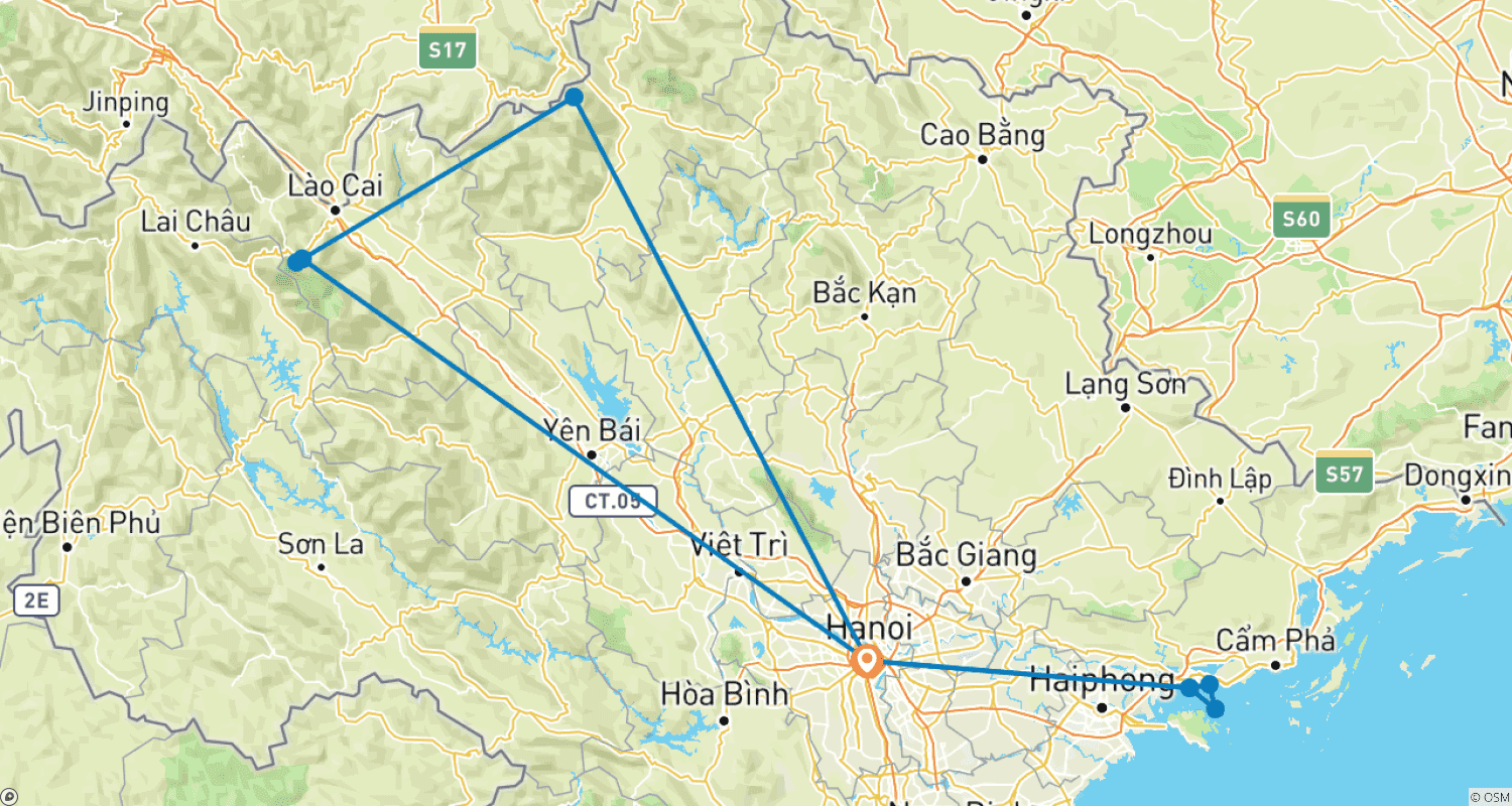 Mapa do percurso de Hanói 6 Dias 5 Noites (Hanói, Sapa e Baía de Ha Long)