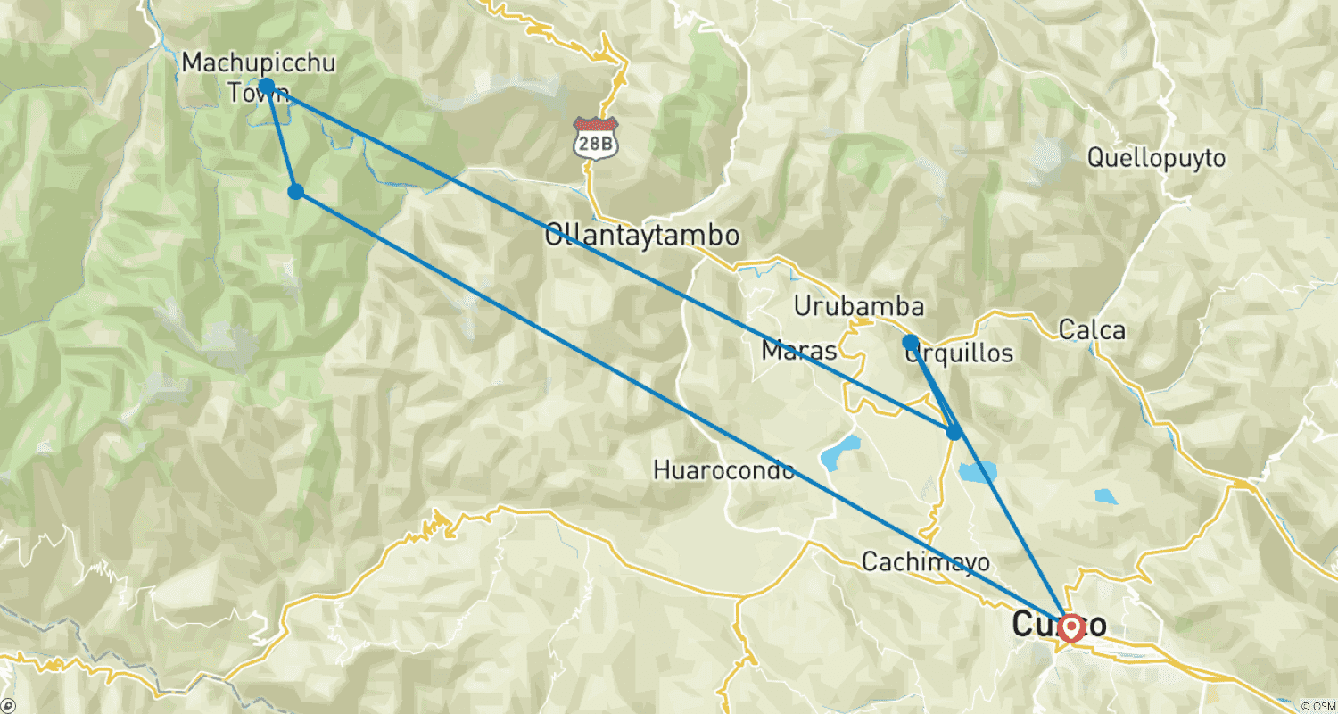 Mapa do percurso de 4 days - Cusco Cultural and Machu Picchu