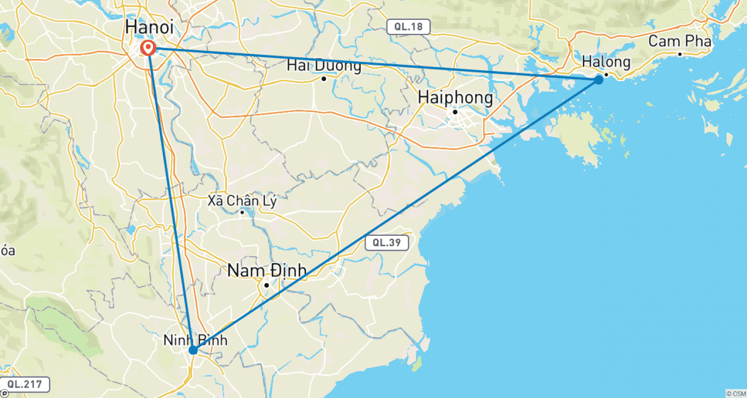 Mapa do percurso de 5 Dias: Descubra Hanói com Tour pela Caverna Mua e Cruzeiro na Baía de Halong