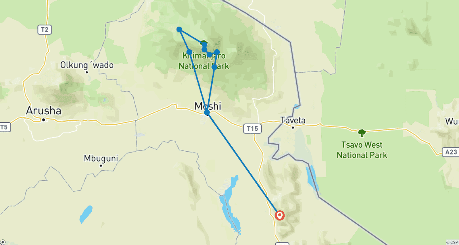 Mapa trasy: Kilimandżaro Machame Route 7 Dni *