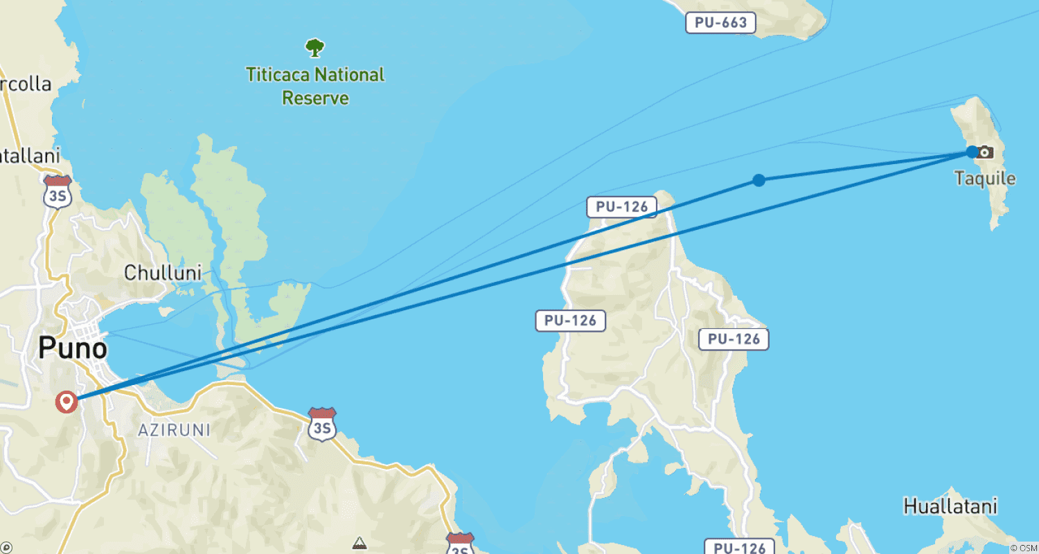 Mapa do percurso de 3 dias - Puno e Lago Titicaca
