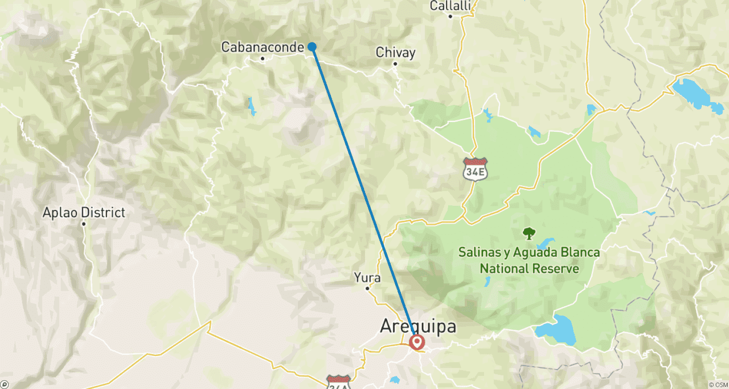 Mapa do percurso de 4 dias - Arequipa e Cânion do Colca