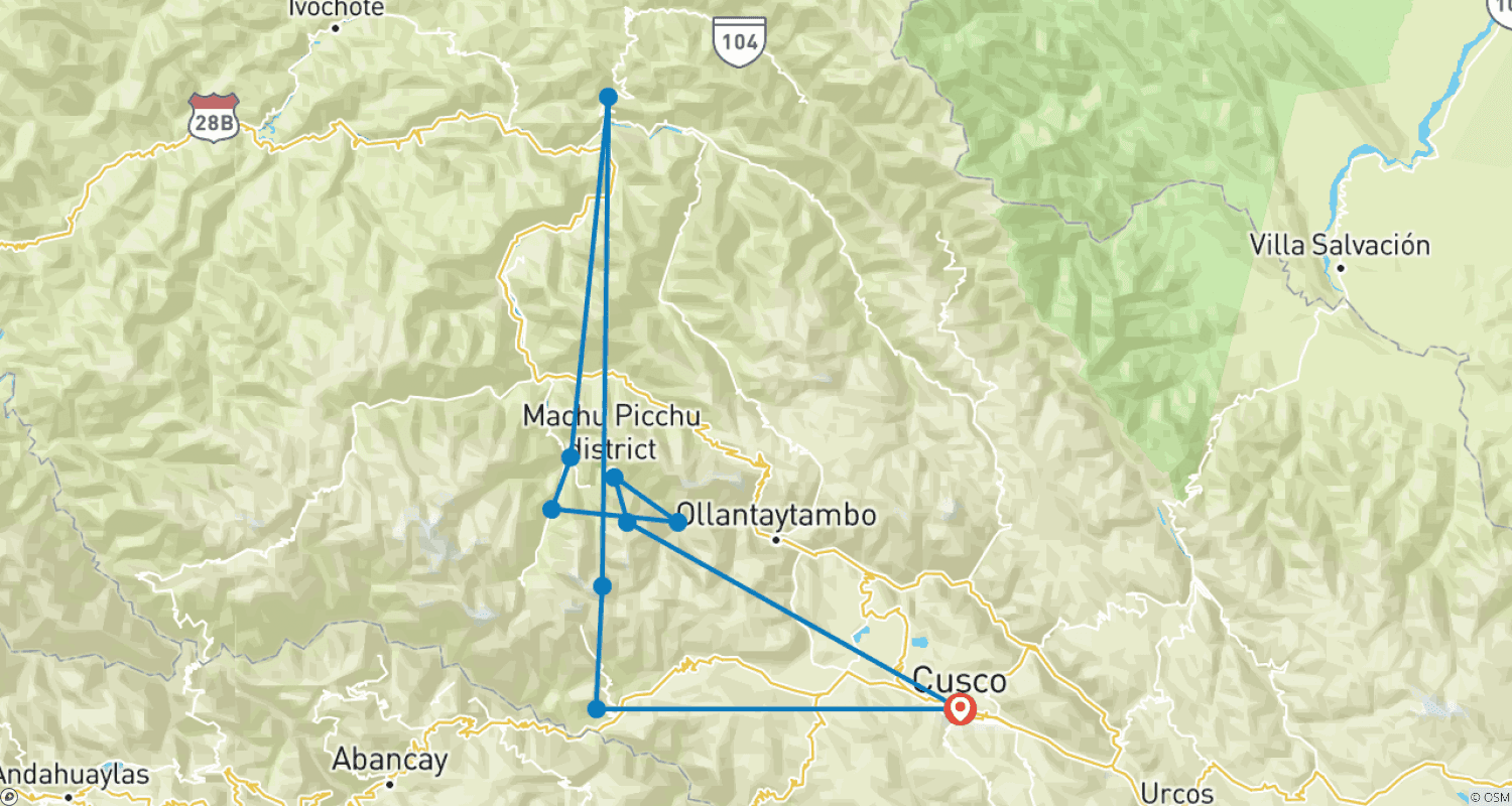 Mapa do percurso de 5 dias - Trilha Salkantay para Machu Picchu