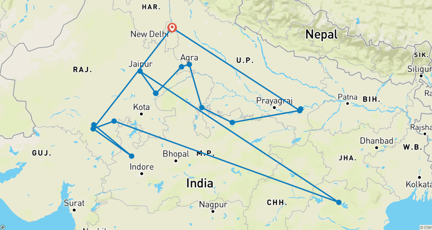 Mapa trasy: 16 Dni w Niesamowitych Indiach