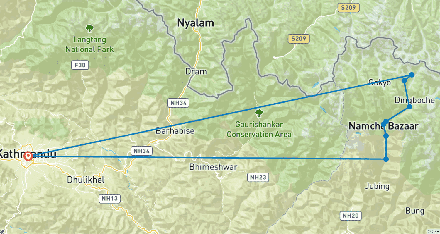 Mapa do percurso de Trekking de Luxo de Helicóptero ao Acampamento Base do Everest