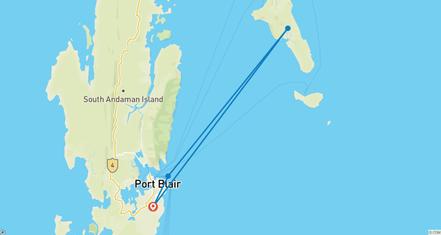 Mapa do percurso de Tour de 8 Dias pelas Ilhas Andaman e Nicobar
