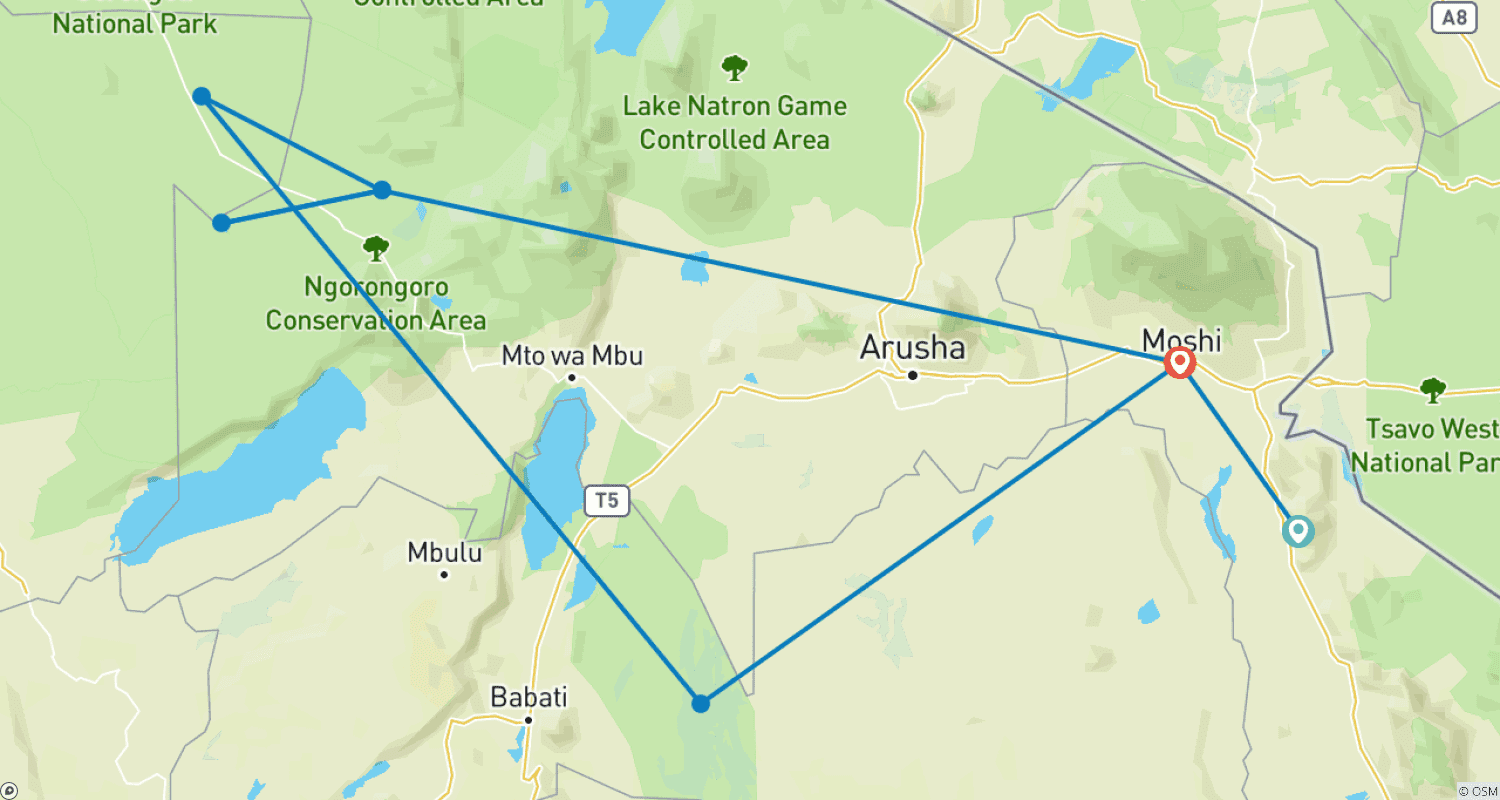 Mapa do percurso de Safari da Migração dos Gnus *Safari da Temporada de Nascimentos* Janeiro - Março