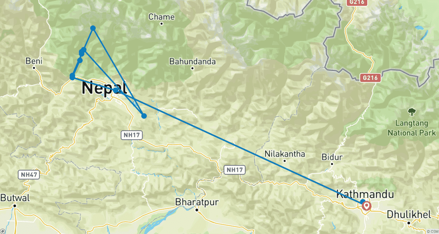 Mapa trasy: Krótki trekking do bazy Annapurny